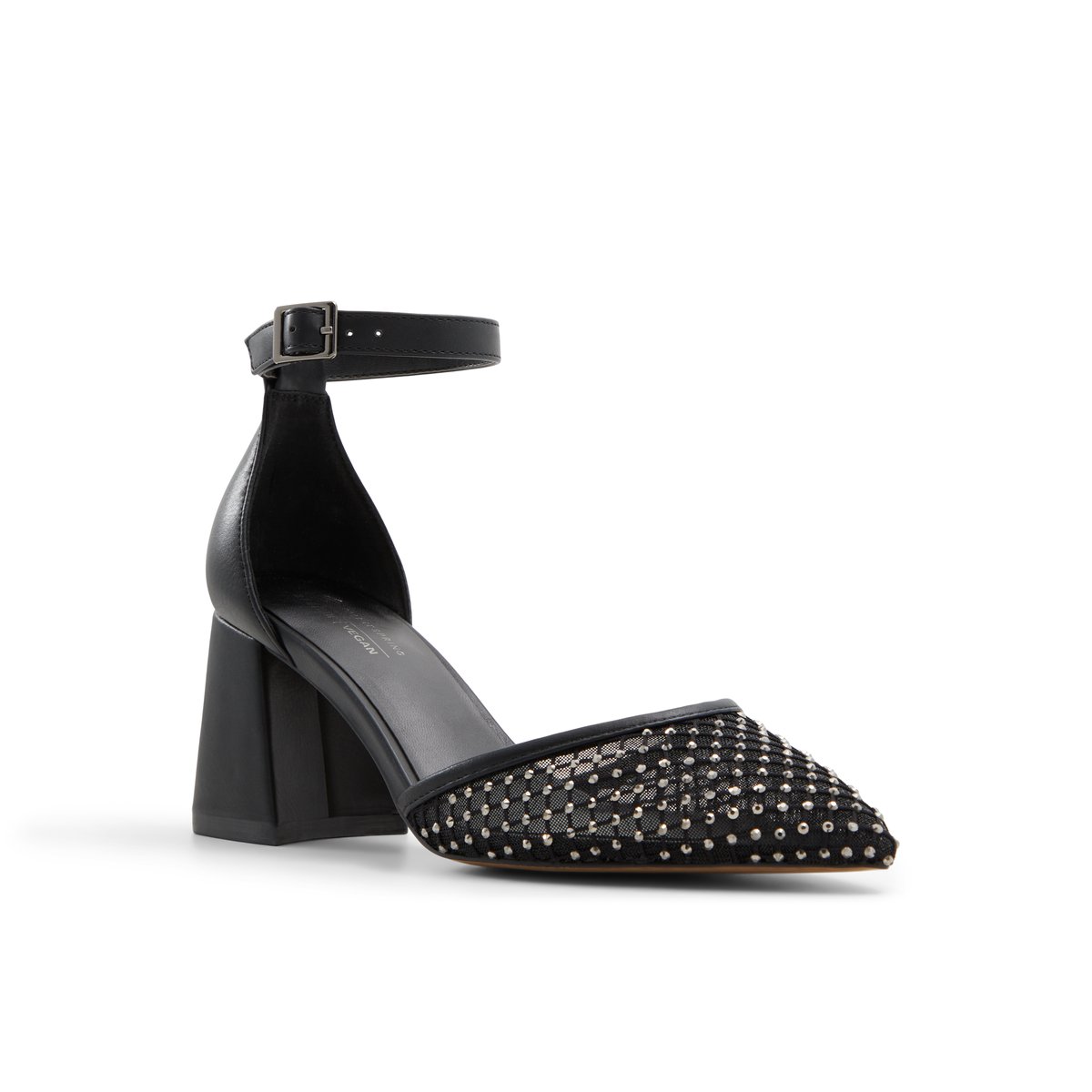 Daliaa Black Textile Mesh Glitter Women's Kitten heels