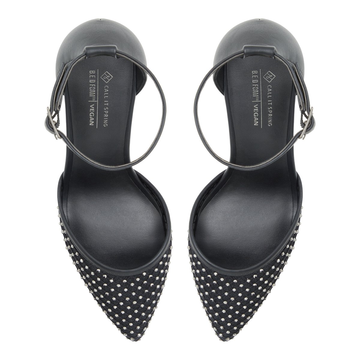 Daliaa Black Textile Mesh Glitter Women's Kitten heels