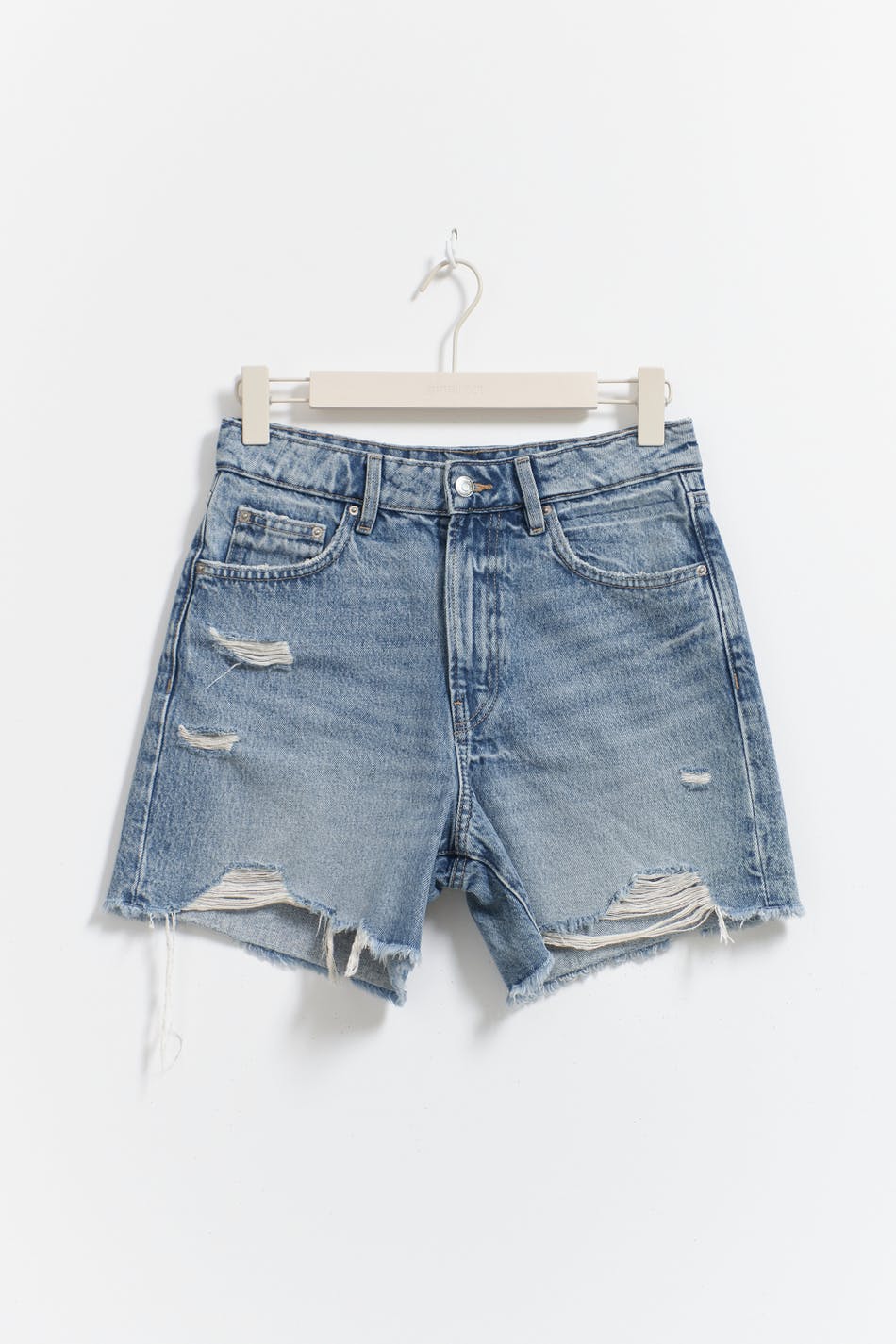 Distressed High Denim Shorts