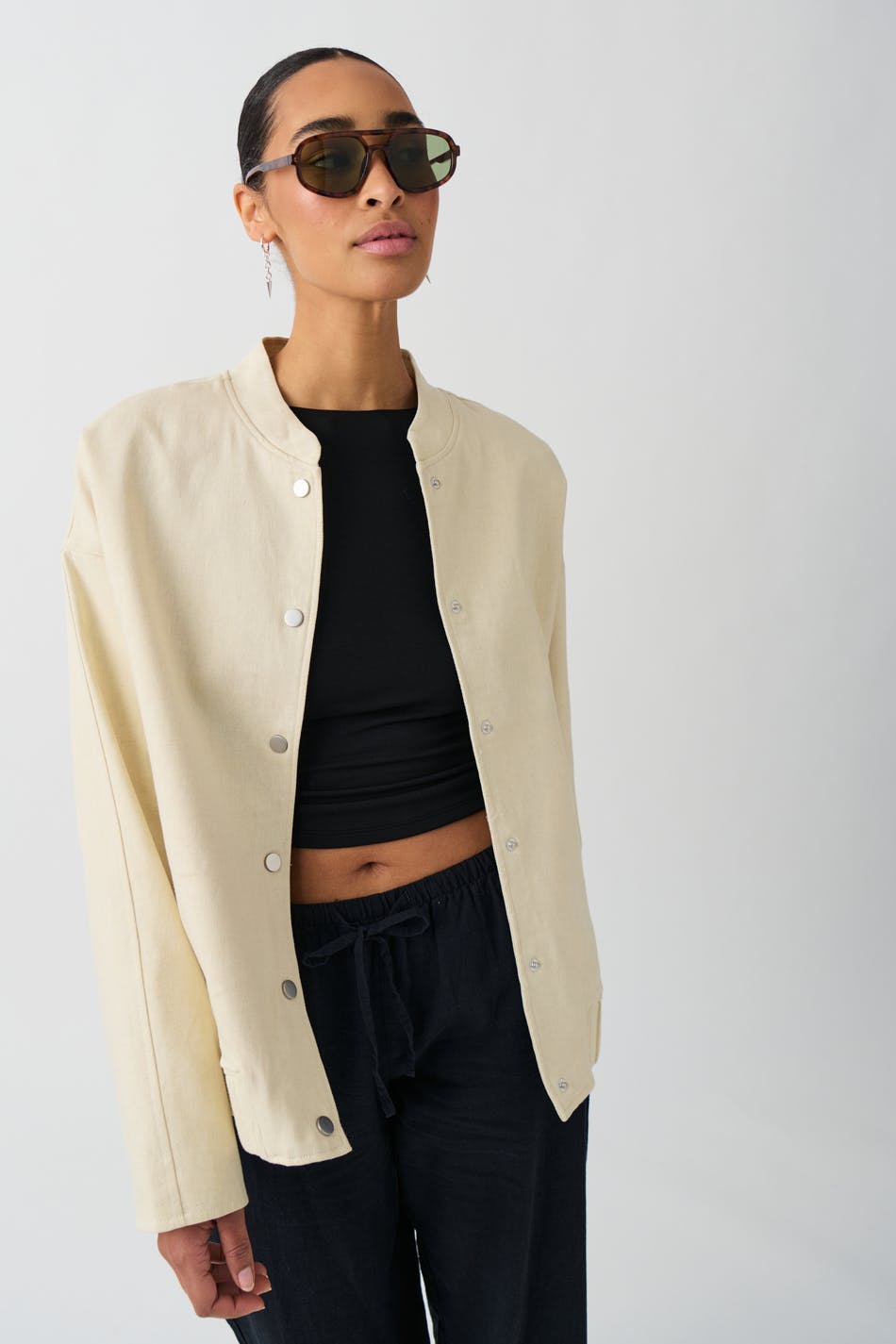 Linen Blend Bomber Jacket