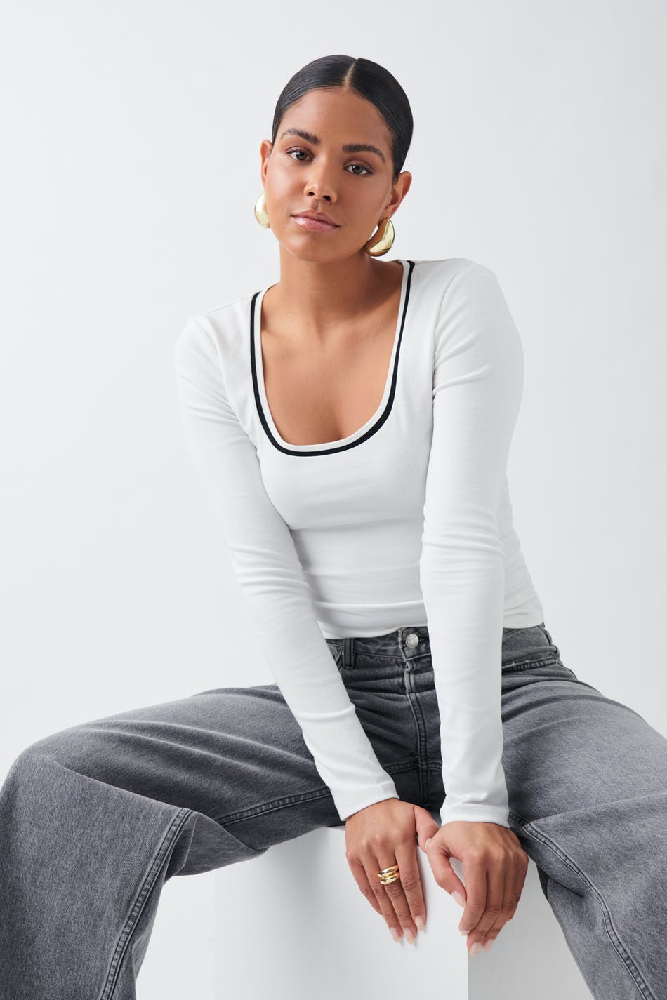 Contrast Long Sleeve Top