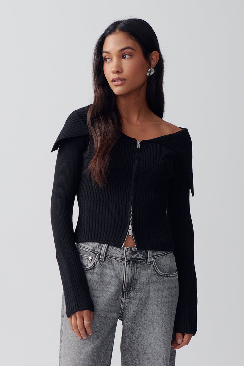 Knitted Zip Collar Cardigan