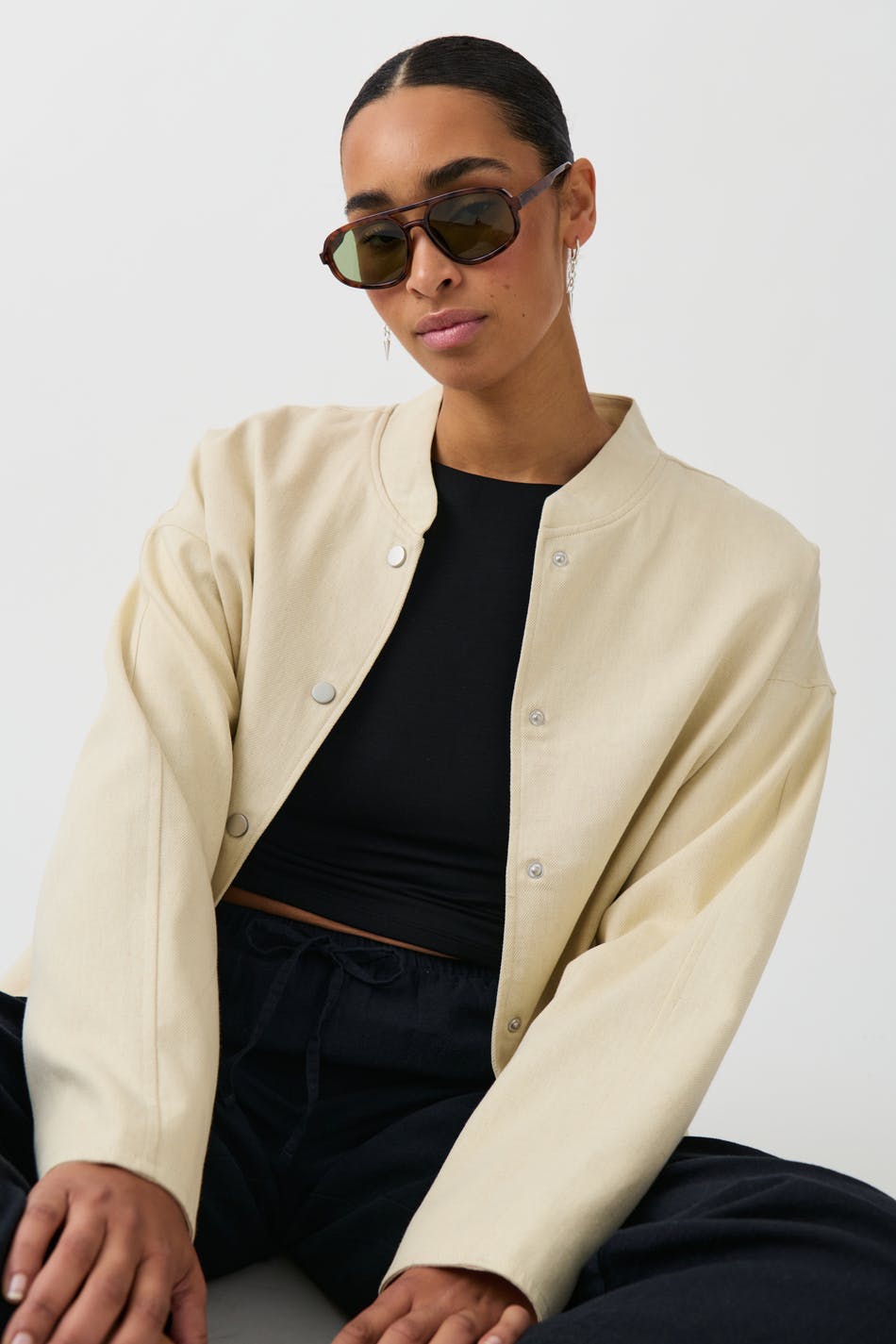 Linen Blend Bomber Jacket