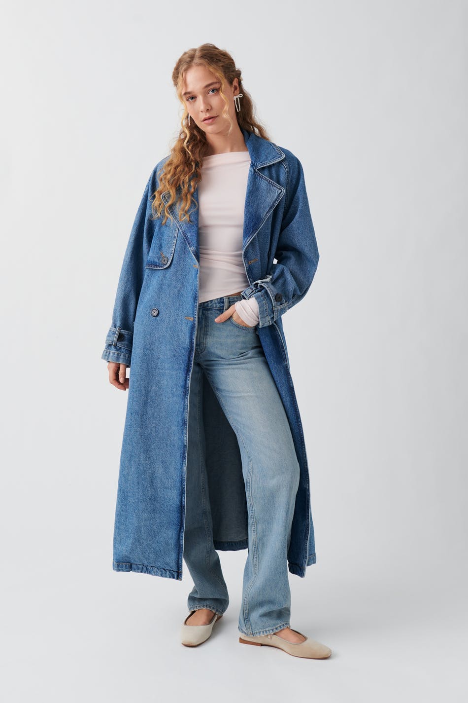 Denim Long Trench Coat