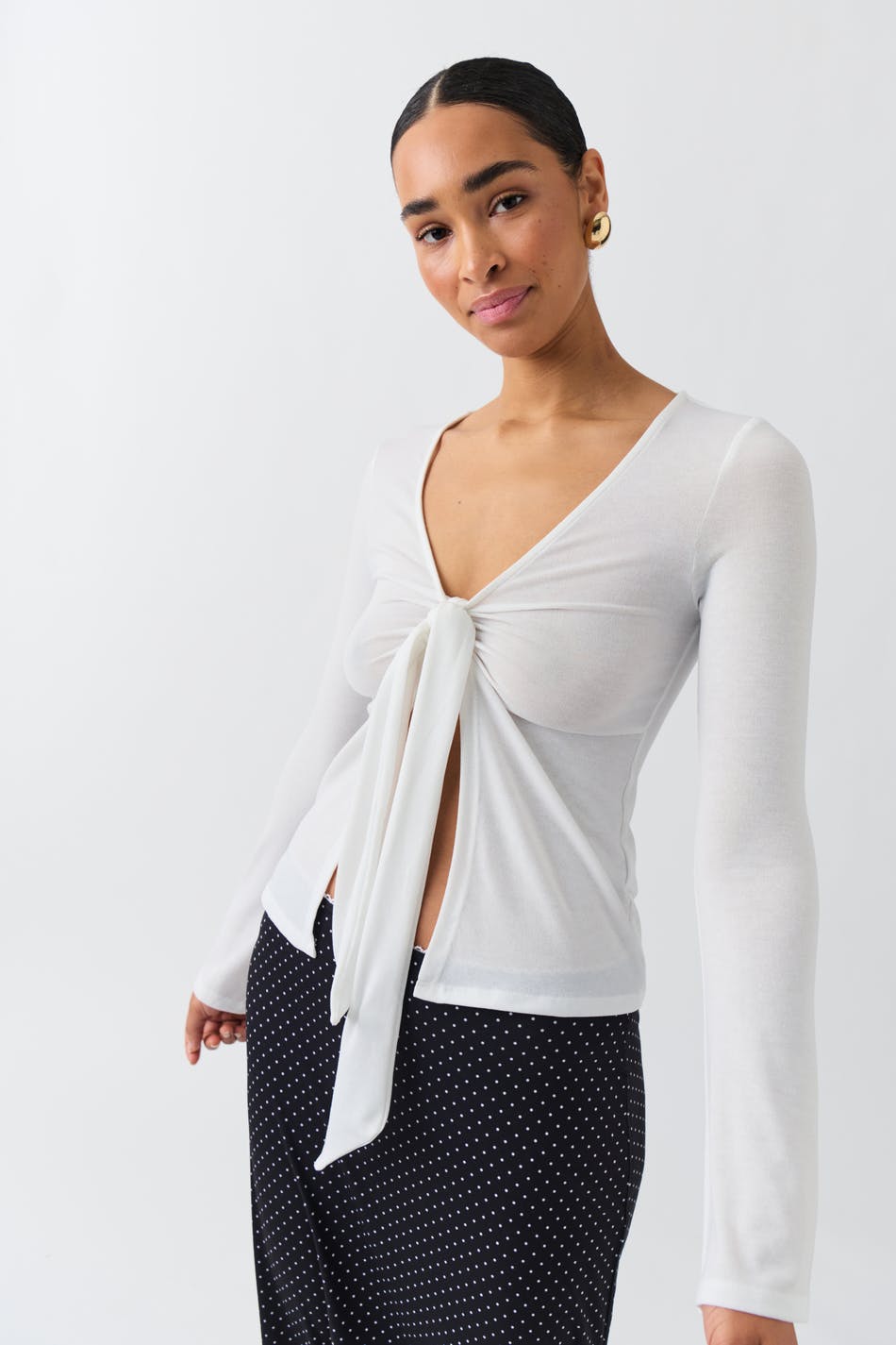 Tie Front Long Sleeve Top