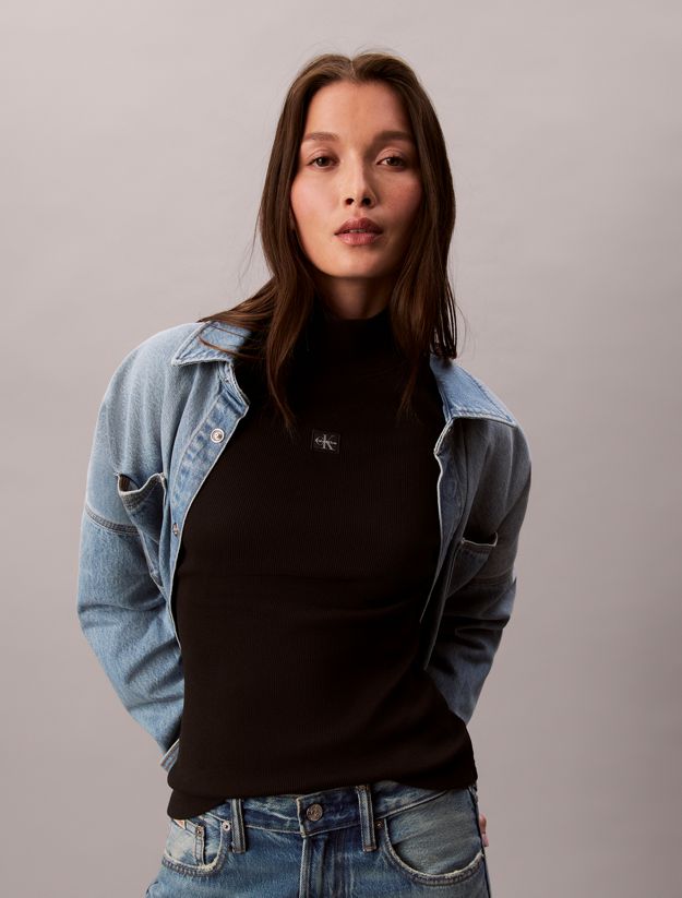 Ribbed Cotton Turtleneck Top