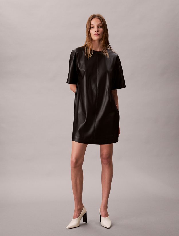 Faux Leather Short Sleeve Dress