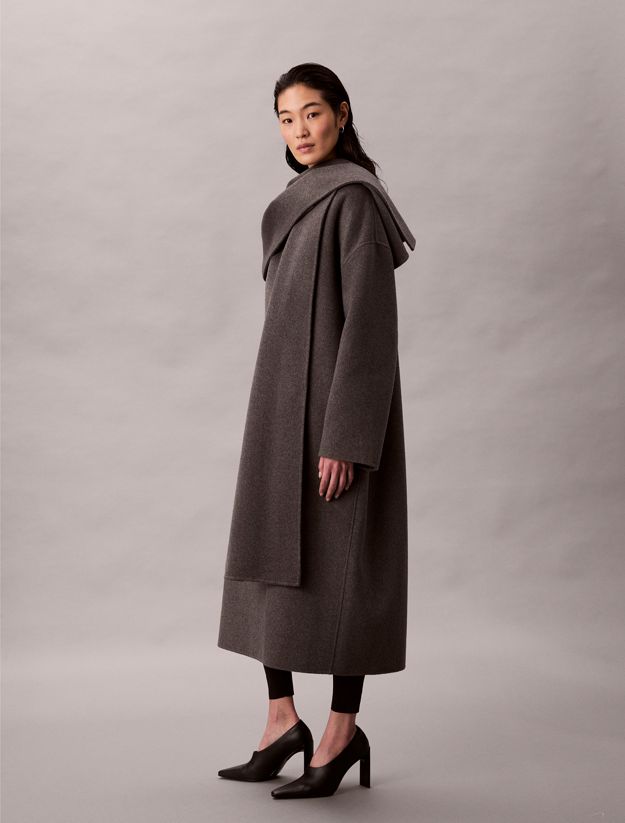 Heathered Wool Scarf Coat