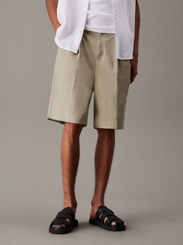 Pleated Twill Bermuda Shorts