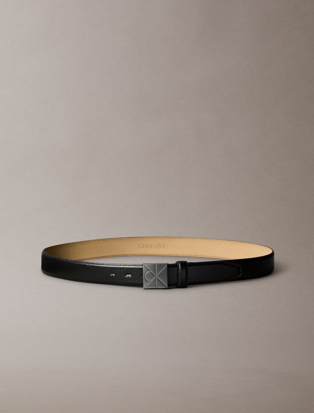 Full-Grain Leather Logo Plaque Buckle Belt