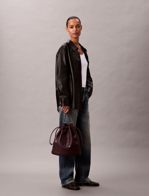 Embossed Monogram Logo Bucket Bag