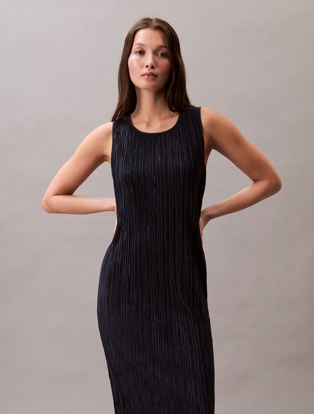 Plisse Sleeveless Midi Dress