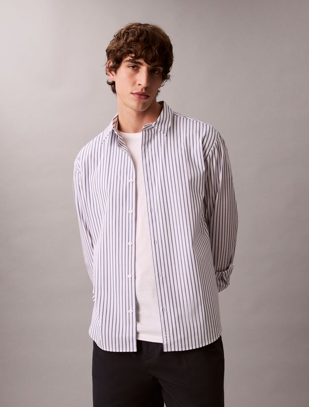 Double Stripe Cotton Relaxed Button-Down Shirt