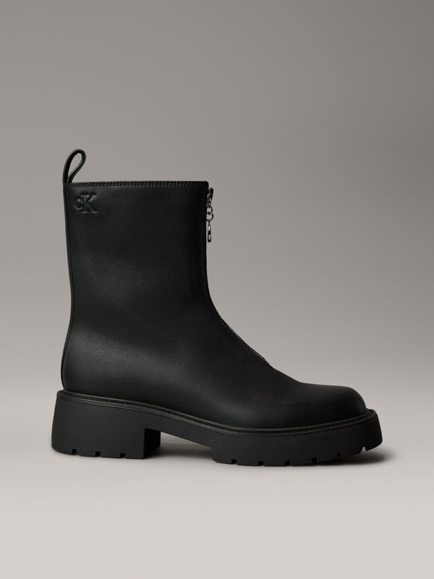 Leather Chunky Zip Ankle Boots