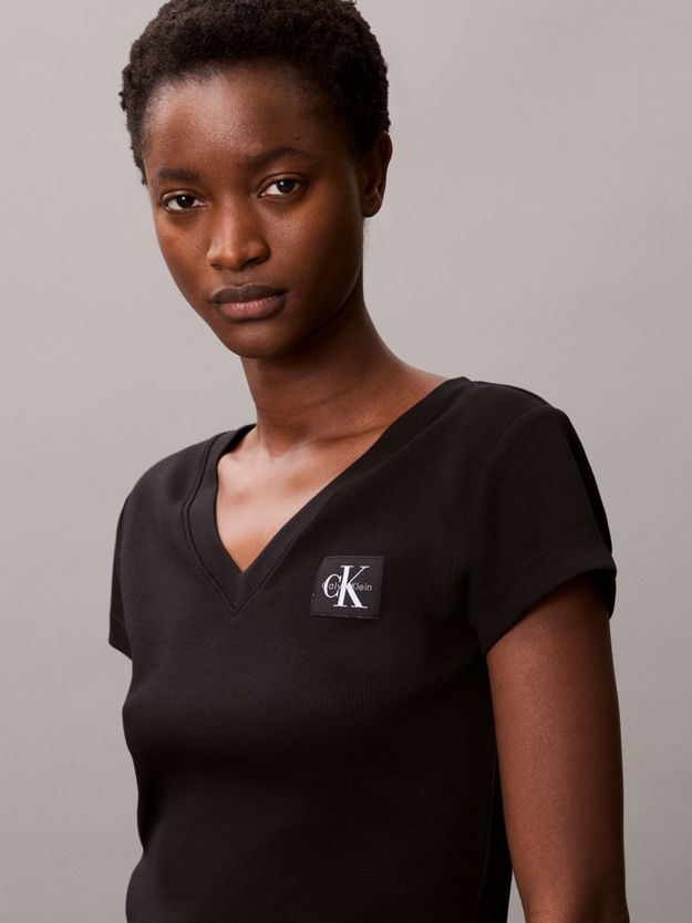 Ribbed Cotton V-Neck T-shirt