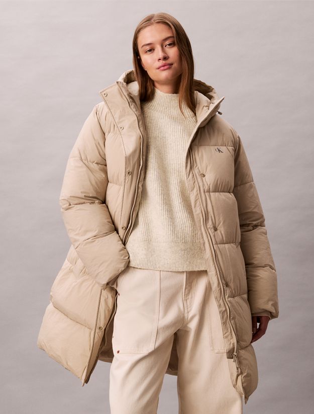 Logo Belt Hooded Puffer Coat