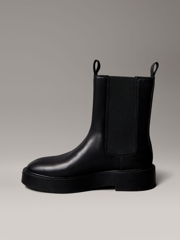 Leather Stacked Heel Chelsea Boots