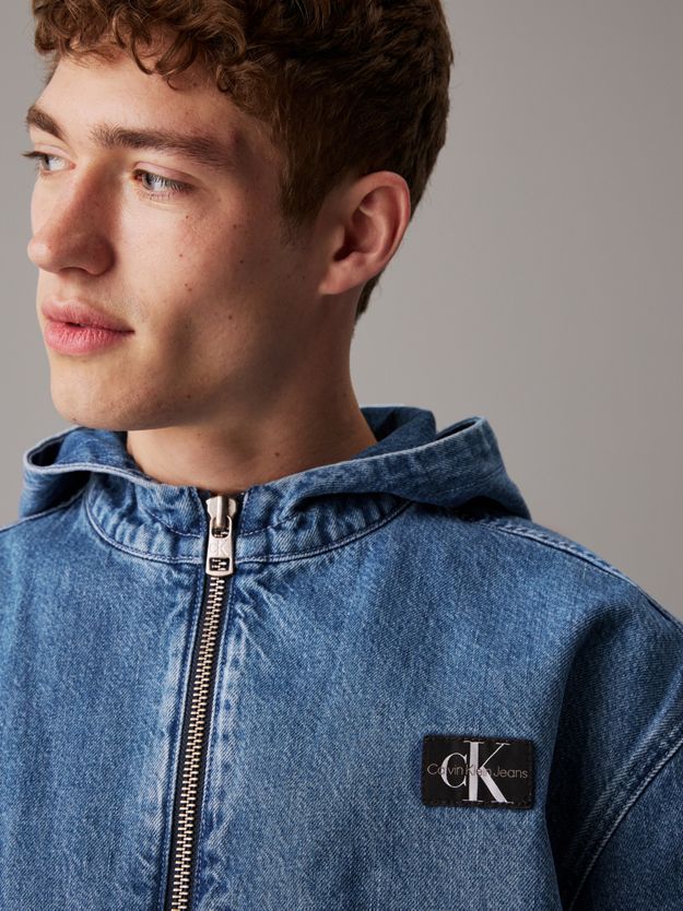 Hooded Denim Zip Up Jacket