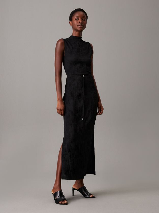 Crinkle Jacquard Ankle Dress