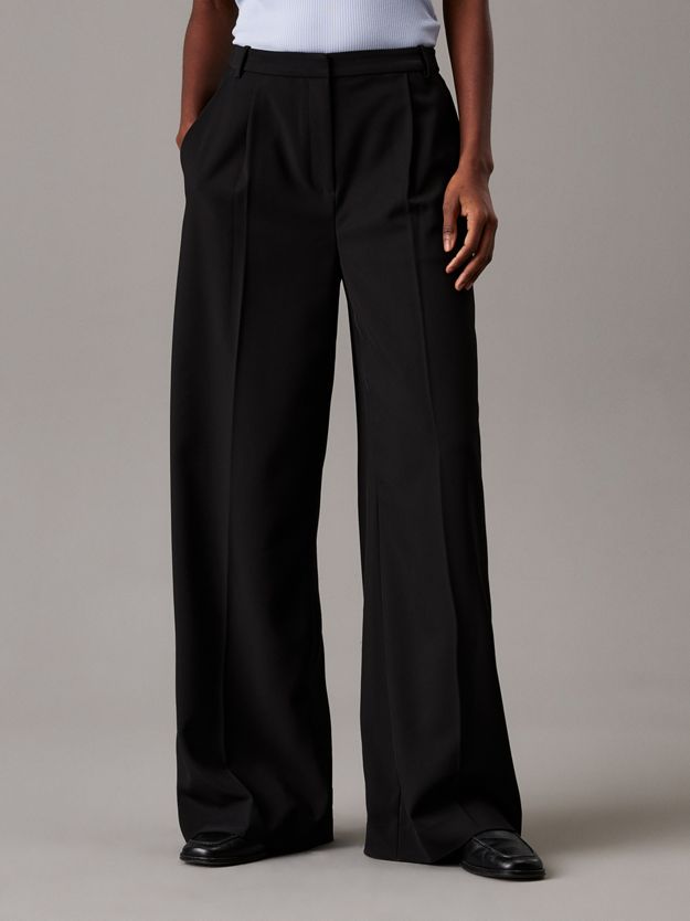 Wide Leg Twill Trousers