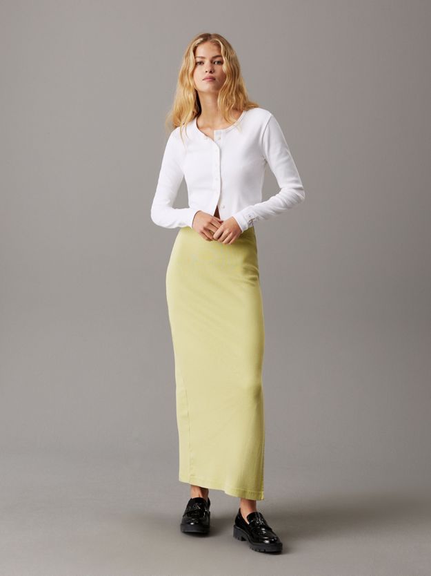 Slim Ribbed Cotton Midi Skirt