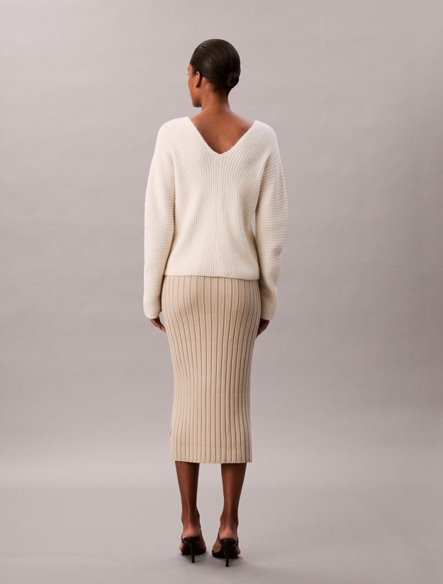 Ribbed Knit Cotton Midi Skirt