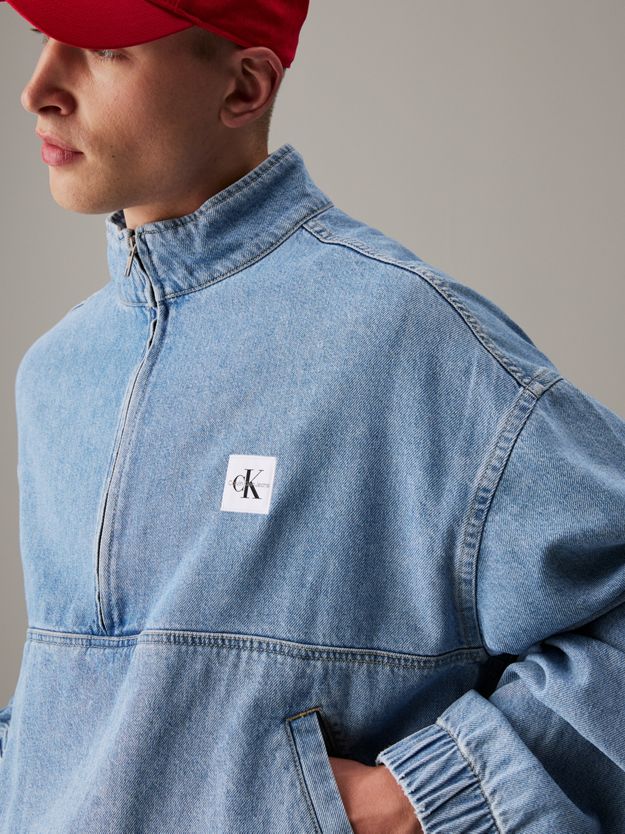 Relaxed Denim Half Zip Jacket