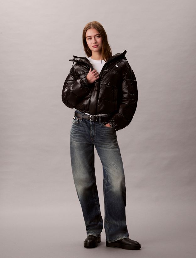 High Shine Hooded Puffer Jacket