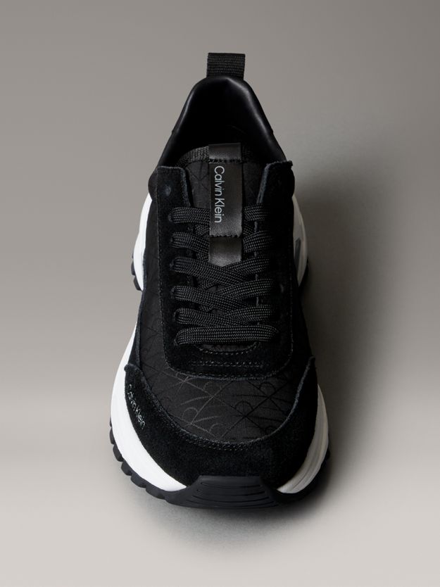 Suede and Emblem Logo Nylon Trainers