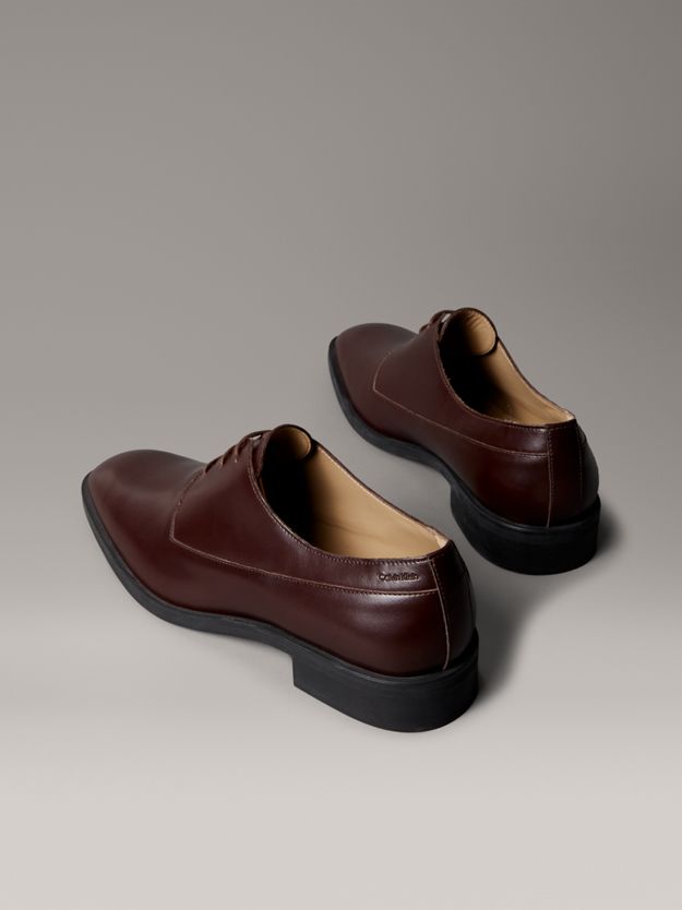 Leather Almond Toe Derby Lace-Up Shoes