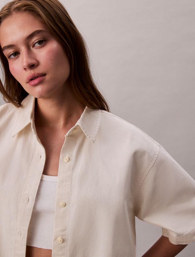 Denim Short Sleeve Cropped Shirt