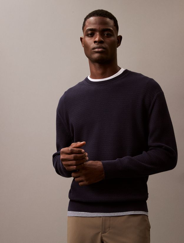 Cotton Textured Crewneck Jumper