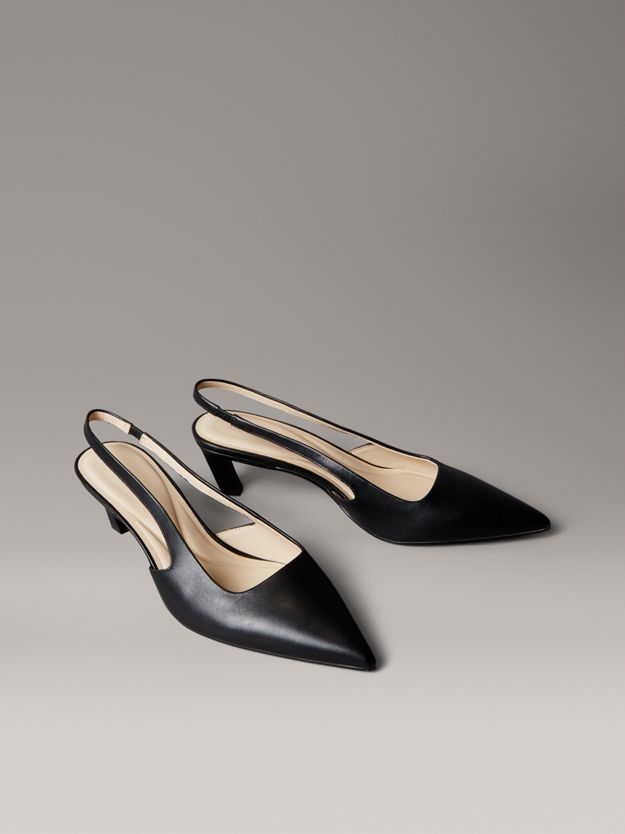 Leather Kitten Slingback Pumps