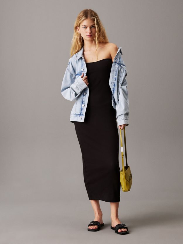 Ribbed Cotton Strapless Dress