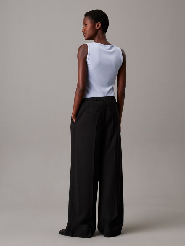 Wide Leg Twill Trousers