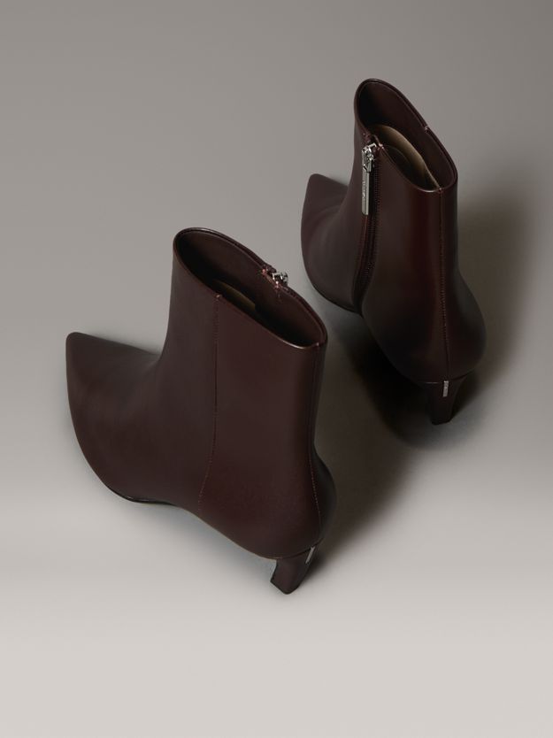 Leather Kitten Heel Zip Ankle Boots