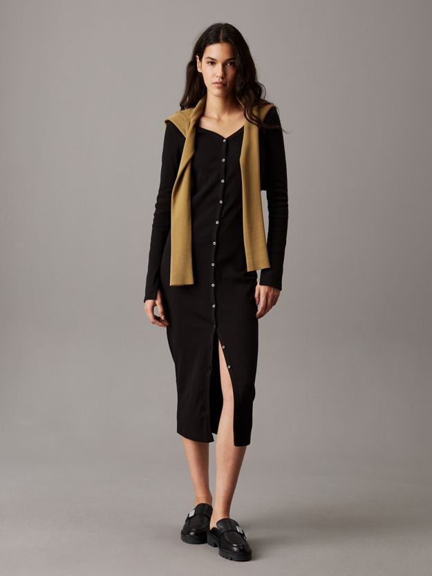 Slim Ribbed Buttoned Maxi Dress