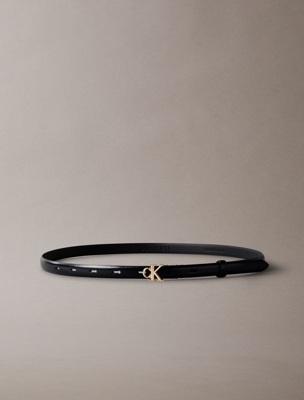 Full Grain Leather Skinny Logo Belt