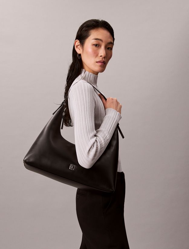 Monogram Logo Emblem Leather Shoulder Bag