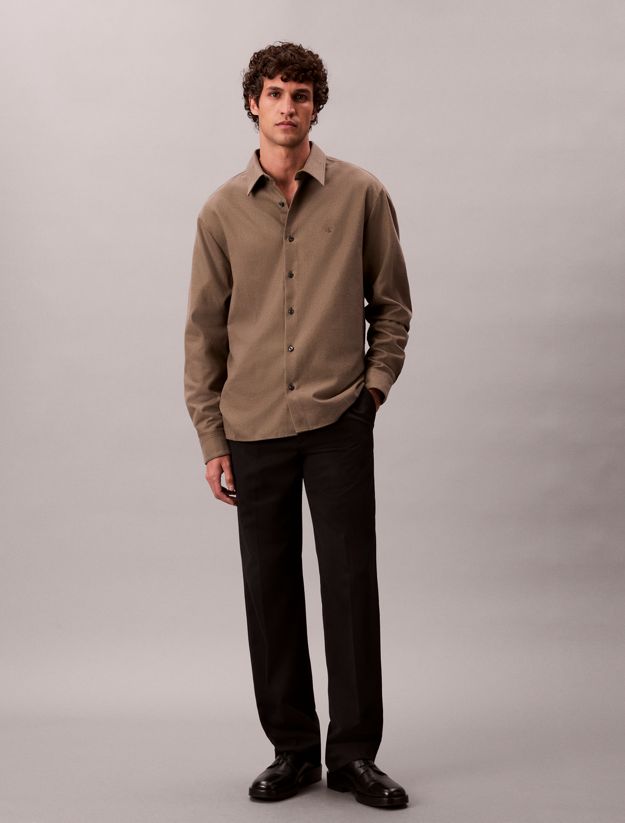 Melange Flannel Relaxed Button-Down Shirt