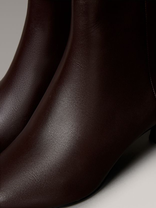 Leather Kitten Heel Zip Ankle Boots