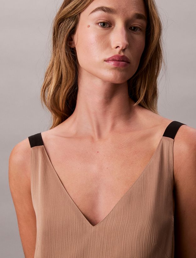 Crinkle Satin V-Neck Slip Dress