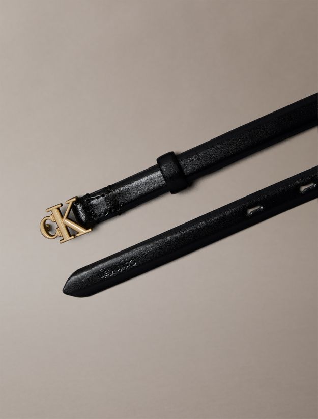 Full Grain Leather Skinny Logo Belt