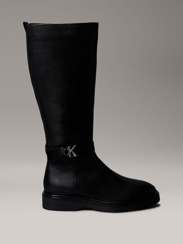 Leather Signature Logo Knee Boots