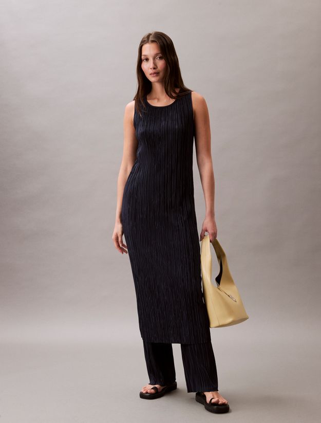 Plisse Sleeveless Midi Dress