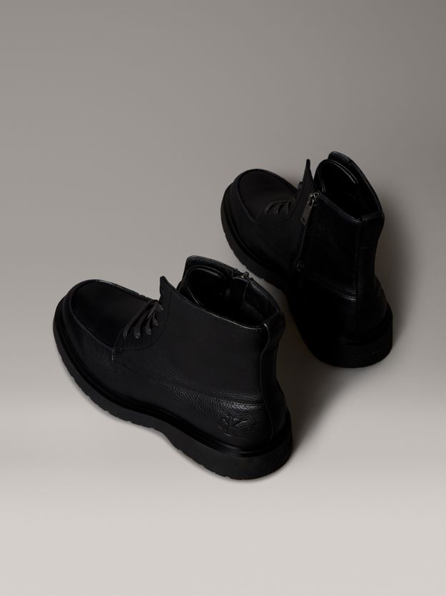 Leather Apron Toe Lace-Up Zip Boots