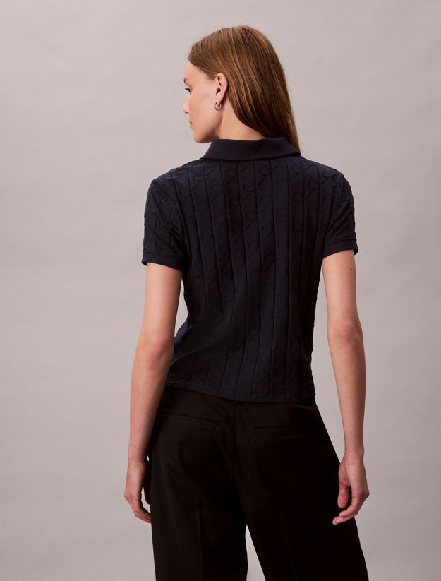 Allover Monogram Logo Jacquard Polo Top