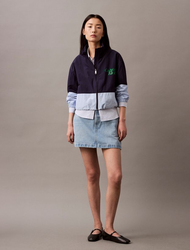 Cropped Colour Block Nylon Jacket