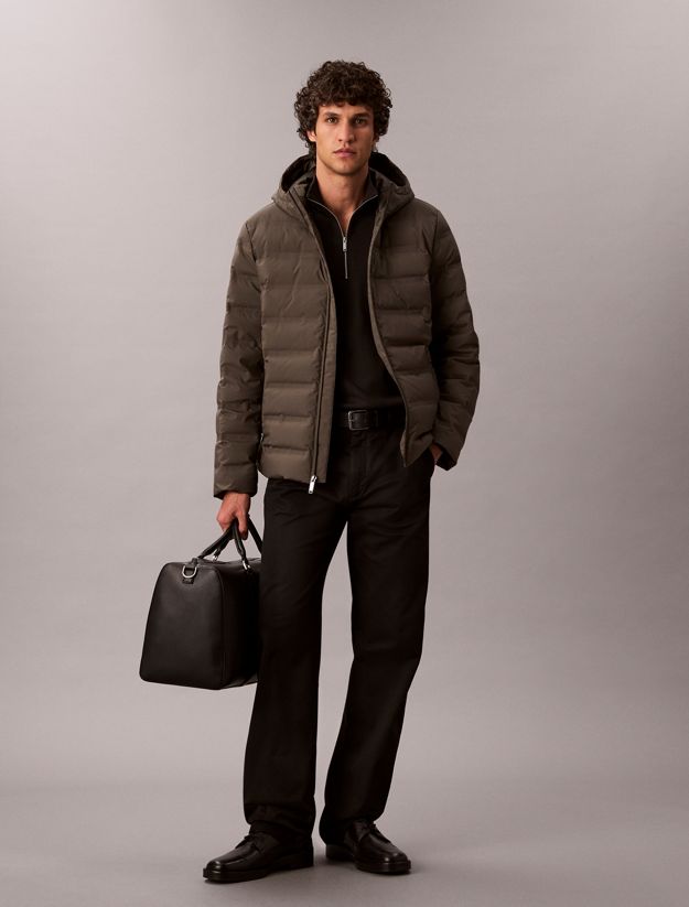 Packable Embossed Logo Quilted Puffer Jacket