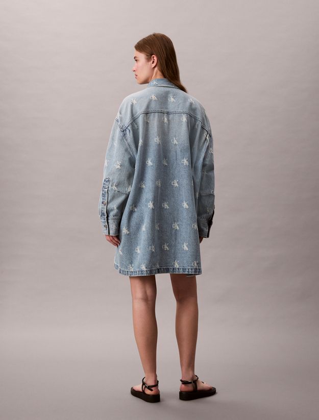 Distressed Logo Denim Shirt Dress